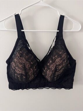 Parfait Mia Black Lace Long Line Bralette Bra Nude Inserts 36G